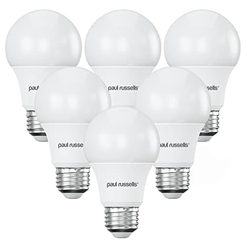 Image of paul russells LED GLS Light Edison Screw ES, 60w Equivalent, 8watt 806LM LED Bulbs, 6500K Daylight Lamp, Classic Frosted A60 Standard E27 Energy Saving Non-Dimmable Large Globe Lightbulb, 6 Pack
