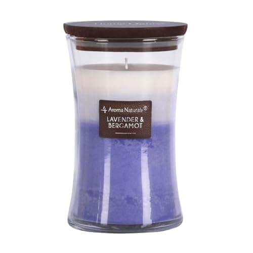 Image of Aroma Naturals 3-Layer Scented Candles, 21.52 oz Large Candle with Hourglass, Aromatherapy Candles Burns Up to 100 Hours, Wooden Lid (Lavender & Bergamot)