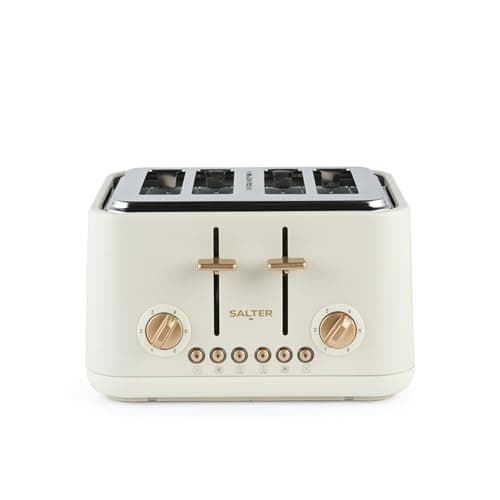 Image of Salter Pebble 4 Slice Toaster – Wide Slot Bread Toaster with High Lift Eject, 6 Browning Levels, Self-Centring Slots, Removable Crumb Tray, Defrost/Reheat/Cancel, Stone