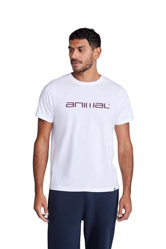Image of Animal Classico Mens Cotton T-Shirt - Stylish, Lightweight & Breathable Tee in Soft - for Spring Summer Beach, Holiday & Travel White S