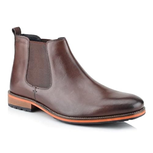 Image of Silver Street London Men's Argyll Leather Chelsea Boots |Slip-On Smart Casual Ankle Boots with Elastic Gusset - Brown, 11 UK