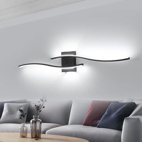 Image of DELIPOP LED Wall Light Indoor, 27W Creative Long Wall Lamps Modern 6500K Cold White, Black Wall Sconce Lights Acrylic for Living Room Bedroom Bathroom Corridor Hallway