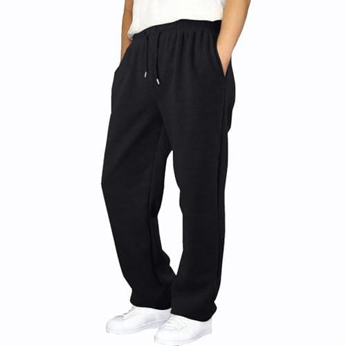 Image of NetSetUK Joggers for Men UK Tracksuit Jogging Bottoms Men’s Fleece Joggers Open-Hem Sweatpants with Pockets Drawstring Trousers Gym Workout Black