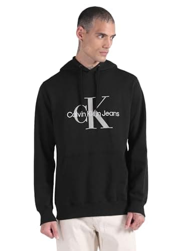 Image of Calvin Klein Jeans Men Hoodie Seasonal Monologo Regular, Black (Ck Black/Porpoise), XXL