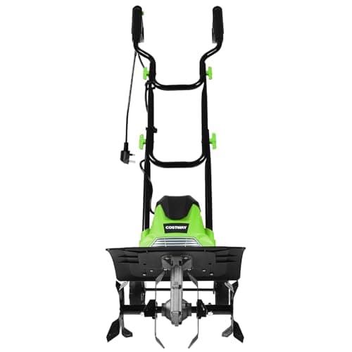 Image of COSTWAY 1200W/1500W Electric Tiller, Garden Soil Cultivator Rotavator with Sharp Blades, Foldable Handle, 35/43cm Cutting Width & 22cm Cutting Depth (35cm, Green)