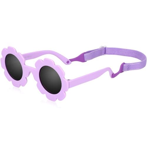 Image of Hifot Baby Sunglasses with Strap, Cute Flower Polarized Sunglasses UV400 Protection for Infant Baby Girl Age 0-24 Months
