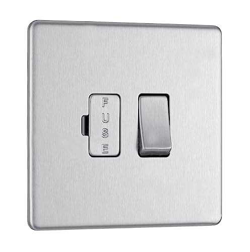 Image of BG Electrical Switched Fused Connection Unit, Fused Spur Switch, Double Pole, Screwless Front Plate, Slim Profile, Premium Flatplate, Brushed Steel, 13A, FBS50