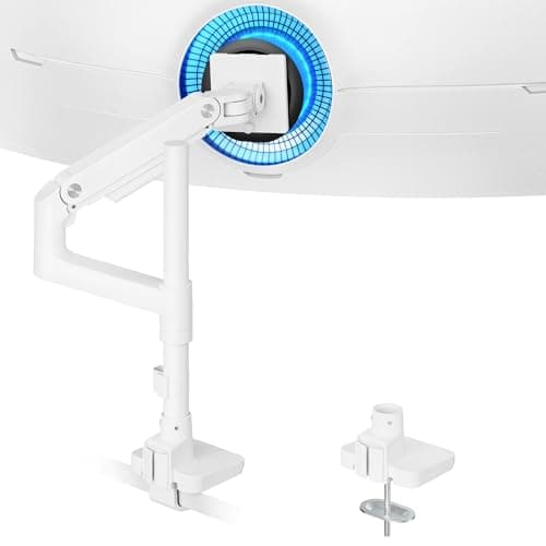 Image of ARES WING Monitor Arm for 17" to 49" Ultrawide Curved Flat monitors, Heavy-Duty monitor Mount Holds 44lbs, with 18" Extended Column, Monitor arm Desk mount Adjustable, White