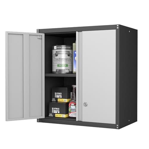Image of STEELIST Metal Wall Cabinet, Steel Garage Cabinets Wall Mounted, Locking Storage with Adjustable Shelves, Wall Mounted Garage Cabinet with Doors, Floating Cabinet for Home Office, Utility Room