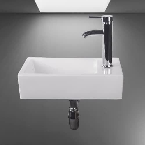 Image of Home Supplies Ceramic Bathroom Sink Cloakroom Basin, Hand Wash Basin, Classic Design Gloss White Countertop Basin Cloakroom Sink for Bathroom Lavatory (Tap On Right 10x41x21.5 (HxLxW)