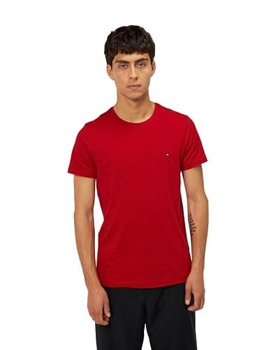 Image of Tommy Hilfiger Men’s Short Sleeve Round Neck Slim Fit Stretch T-Shirt, Multicolor (Medium Red), S