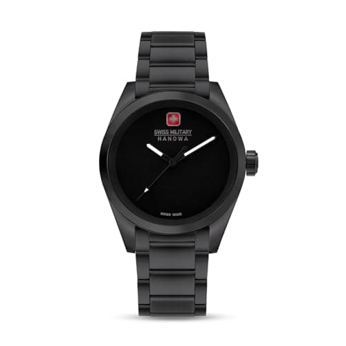 Image of Swiss Military Hanowa SMWGG0003530 Men's Watch Dark Matte All Black Quartz Sapphire Glass, Black, Bracelet