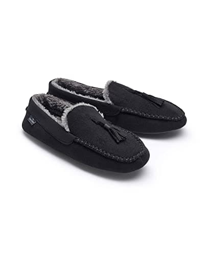 Image of THE SAVILE ROW COMPANY LONDON Men's Classic Microsuede Moccasin Slippers - Black - 10