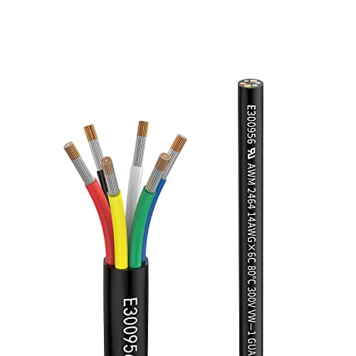 Image of Matugajp 14awg 6×2mm² Electrical wire 6 Conductor Extension Cable 6.56ft/2Meters UL2464 DC 5V/12V/24V/300V 14 Gauge oxygen free Stranded Tinned Copper wire