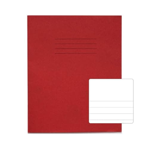 Image of Rhino 8 x 6.5 Exercise Books, 32 Page/Top Half Blank & Bottom Half 12mm Lined Paper Notebook, 10 Pack, Writing Book, Office & School Stationery Supplies, Red