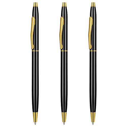 Image of Molain Metal Ballpoint Pens, 3 Pack Slim Stainless Steel Metallic Retractable Pens Black Ink Gold Pen Nice Gift for Business Office Students Teachers Wedding Christmas (Black) 545867-SALZZ-C
