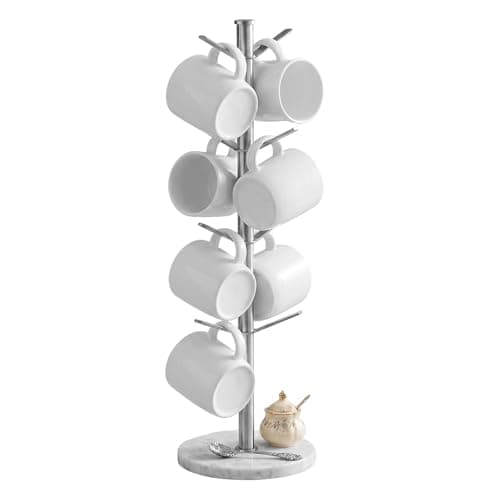 Image of Woobroo Mug Holder Tree with Marble Base, 8-Hook Coffee Cup Storage Rack, Sturdy Mug Stand with Thick Base for Kitchen, Home and Bar Cabinet