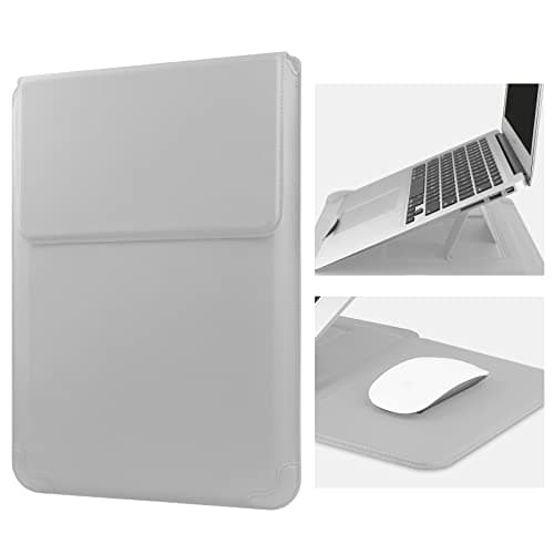 Image of HoYiXi 14 Inch Laptop Sleeve Case Leather Bag with Stand Compatible with MacBook Pro 14 2021/ASUS Vivobook 14/HP Pavilion X360/Lenovo IdeaPad/Dell Lenovo HP ASUS Acer HUAWEI Matebook 14'' PC,Silver