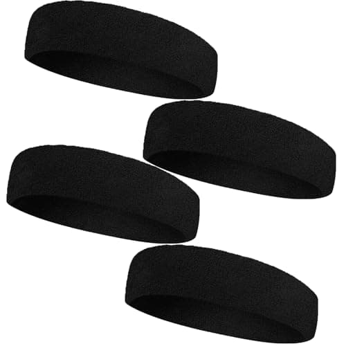 Image of 4 Pieces Sports Headband,Sweat Bands Head,Head Sweat Bands Women,Gym Headband,Cotton,Moisture-Wicking,Non-Slip (Black)
