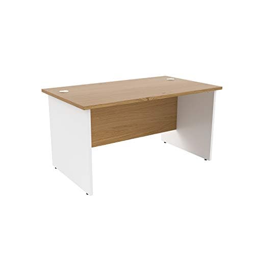 Image of Office Hippo Heavy Duty Rectangular Office Desk with Panel Ends, 160 x 80 x 73 cm, White Legs, Oak Top
