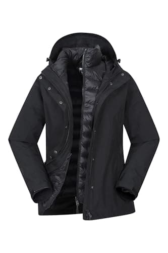 Image of Mountain Warehouse Alaskan Womens 3 in 1 Short Jacket - IsoDry, Waterproof 10,000Mm & Breathable Coat with Taped Seams - Best for Autumn Winter, Outdoors & Wet Weather Jet Black Women's Size 8