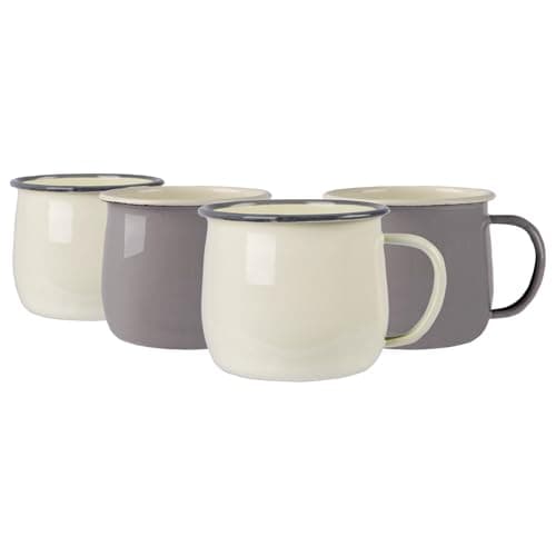 Image of Argon Tableware Enamel Belly Mugs - 375ml - Grey/Cream - Set of 4 Metal Drinking Cups Coffee Teacup Mug Set Hot, Cold Drinks Cups for Home, Kitchen, Dining, Travel, Camping, Hiking & Outdoor Use