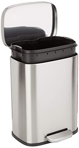 Image of Amazon Basics 12 Liter / 3.1 Gallon Soft-Close, Smude Resistant Trash Can with Foot Pedal - Brushed Stainless Steel, Satin Nickel Finish