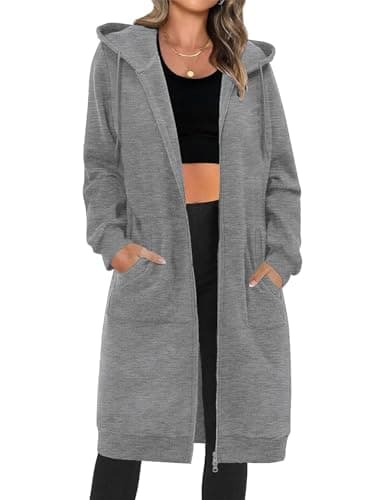 Image of RITOSTA Womens Long Hoodies Zip Up Longline Hoodie Fleece Ladies Sweatshirt Jacket Hooded Coat Casual Loose Hoody with Pockets(Dark Grey,L)
