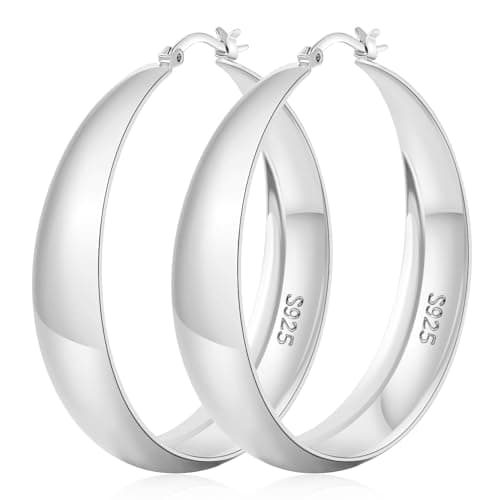 Image of Senteria Chunky Hoop Earrings 925 Sterling Silver Hoops Earrings for Women Hypoallergenic Lightweight Big Large Silver Hoop Earring for Women 50MM