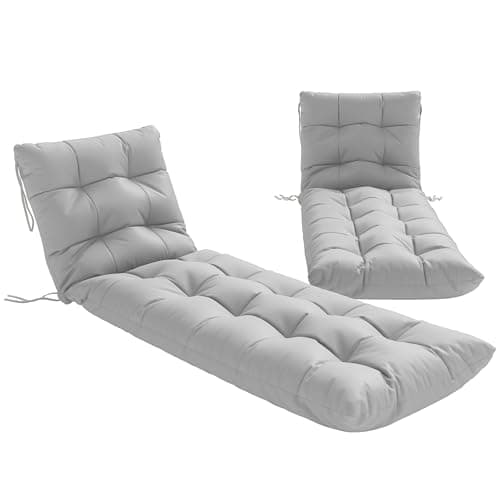 Image of Outsunny Sun Lounger Cushions Only, Garden Lounge Chair Cushions Set of 2, UPF30+ 220 gsm Fabric, Thick Sunbed Replacement Pads with 4 Ties, Light Grey