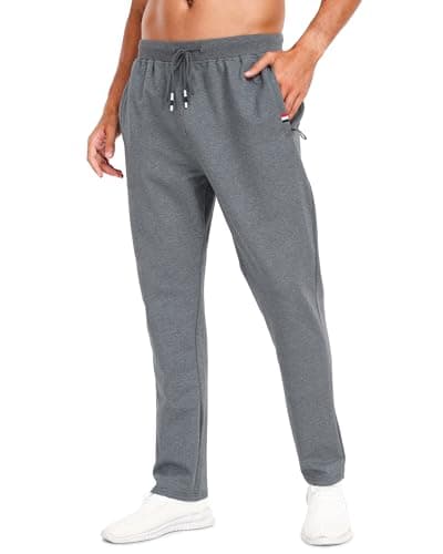 Image of SIHOHAN Tracksuit Bottoms Men Open Hem Joggers with Zip Pockets Jogging Bottoms Cotton Gym Trousers Running Sports Lounge Casual Sweatpants Grey