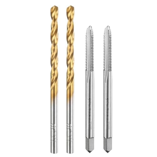 Image of sourcing map Tap and Drill Bit Set, 2pcs M4 x 0.7 Metric Straight Flute Thread Screw Taps & 2pcs 3.3mm Twist Drill Bits, Uncoated/Titanium Coated HSS-6542 Tapping Threading Tool Kit