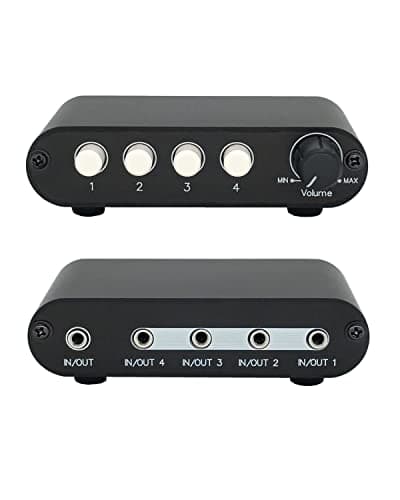 Image of TENEALAY 4-Way 3.5mm Stereo Audio Switch Input Signal Source Switcher Selector Splitter Box with line Volume Controller(4 in 1 Out / 1 in 4 Out)-MC41