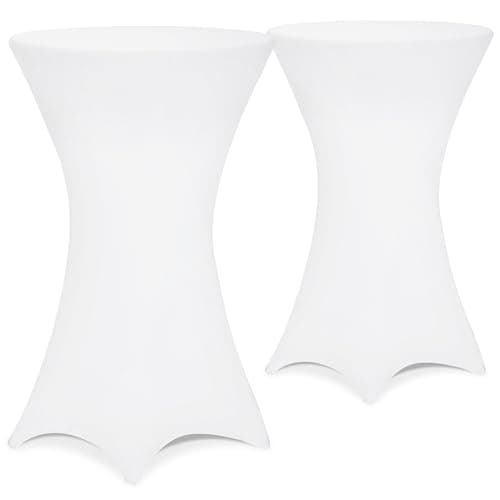 Image of Detex® Set of 2 Bar Table Stretch Slip Covers for 60-65cm Diameter Bistro Tables | 120cm Height | 30°C Washable Easy Care Fabric | Ideal for Weddings, Parties, Events | White