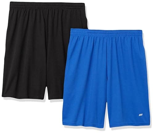 Image of Amazon Essentials Men's Athletic Basketball Gym, Performance Tech Loose-Fit Training Shorts, Pack of 2, Black/Royal Blue, M