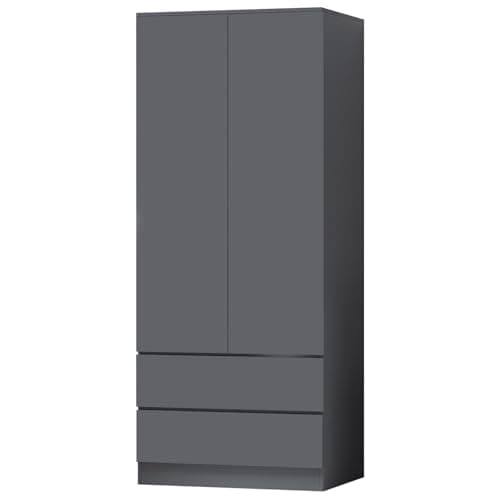Image of FWStyle Matt Dark Grey 2 Door 2 Drawer Combination Wardrobe, Modern Bedroom Storage with Hanging Rail, Deep Drawers and Scratch Resistant Finish, H180 x W80 x D50 cm