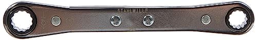 Image of Stahlwille 41130708 25 Ratchet Ring Spanner with BI-HEXAGON, Straight, 22 Teeth, Chrome Plated, 7 mm x 8 mm opening, 109 mm Length