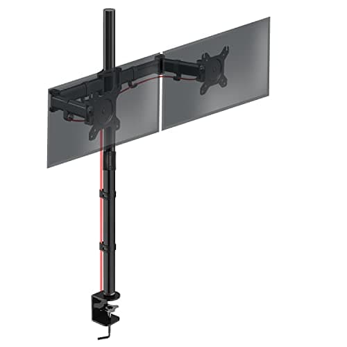 Image of Duronic Dual Monitor Stand DMT252 - Height Adjustable PC Monitor Arms with 100cm Pole C Clamp - Risers for 13-27” Screens - Desk Mounts with 8kg Capacity and VESA 75/100 for Home Office Work
