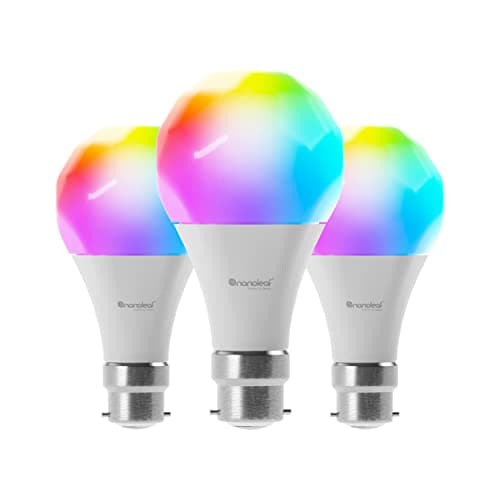 Image of Nanoleaf Essentials B22 LED Bulbs, Pack of 3 RGBW Dimmable Smart Bulbs - Thread & Bluetooth Colour Changing Light Bulbs, Works with Google Assistant Apple Homekit, for Room Decor & Gaming
