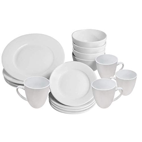 Image of 16 Pcs White Porcelain Dinner Set | 4 Plates, Sliders, Bowls and Cups | Party Dinnerware | Service Set for 4 | Dishwasher and Microwave Safe | Kitchen & Dining | M&W