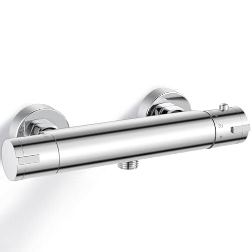 Image of Thermostatic Shower Mixer, Bevankly Exposed Thermostatic Shower Mixer Taps Valve Anti Scald Tap, Wall Mounted Shower Mixer Bar with Anti-Scald Control Valve, Brass, 150mm