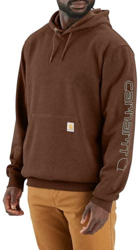 Image of Carhartt Men's Hooded Sweatshirt, Sleeve Logo Hooded Sweatshirt, Colour: Mocha Heather, Size: L, Mocha Heather, L