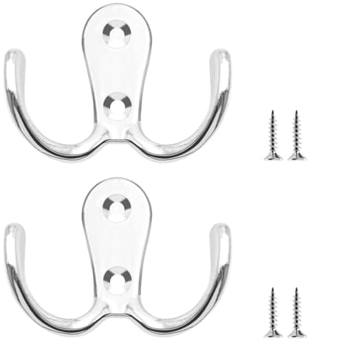 Image of LICQIC Double Prong Robe Hooks, Dual Coat Door Hooks, Double Hook for Hanging Robe, Towel, Coat, Bag, Hat (Silver, 2 Pcs)