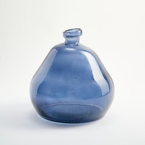 Image of Recycled Glass Vase and Irregular Smooth Design - Mediterranean Style Artisan Glass Vase Home Decoration (Navy Blue)