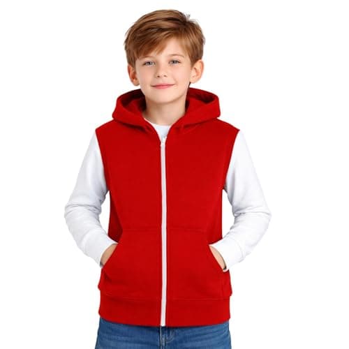 Image of A2Z 4 Kids Hooded Gilet Jacket Fabric No Sleeve Zipper - Gilet Red 7-8