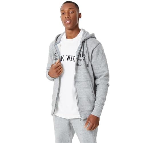 Image of Jack Wills Mens Pinebrook Graphic Zip Hoodie Full Fleece Top Hoody Hooded Grey Marl M