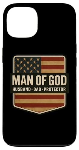Image of Man Of God Husband Dad Protector Father USA American Patriot Case for iPhone 13