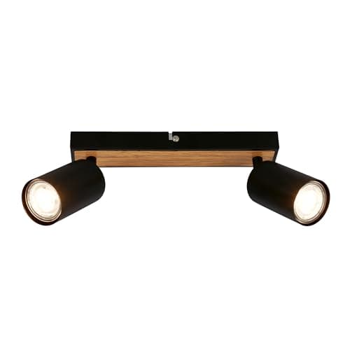 Image of BRILONER - LED Ceiling Spotbar, 2 x GU10 max 9W, Adjustable Ceiling Spot Lights, Living Room, Kitchen Lights, Lamps for Bedroom, 25.5 cm, Black Wood