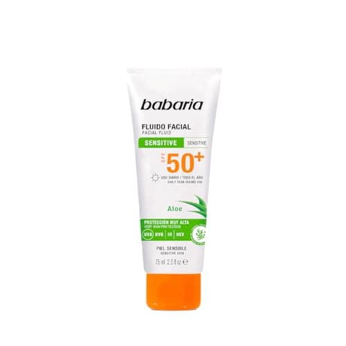Image of BABARIA Unisex Fluido Piel Sensible Spf50+ SOLAR BABARIA FLUID SENSITIVE SKIN SPF50 75ML, Black, 75 ML UK
