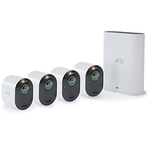 Image of Arlo Ultra Wireless Outdoor Home Security Camera System CCTV, 6-month battery, Alarm, Colour Night Vision, Weatherproof, 4K, 2-Way Audio, 4 Camera kit, With free trial of Arlo Secure Plan